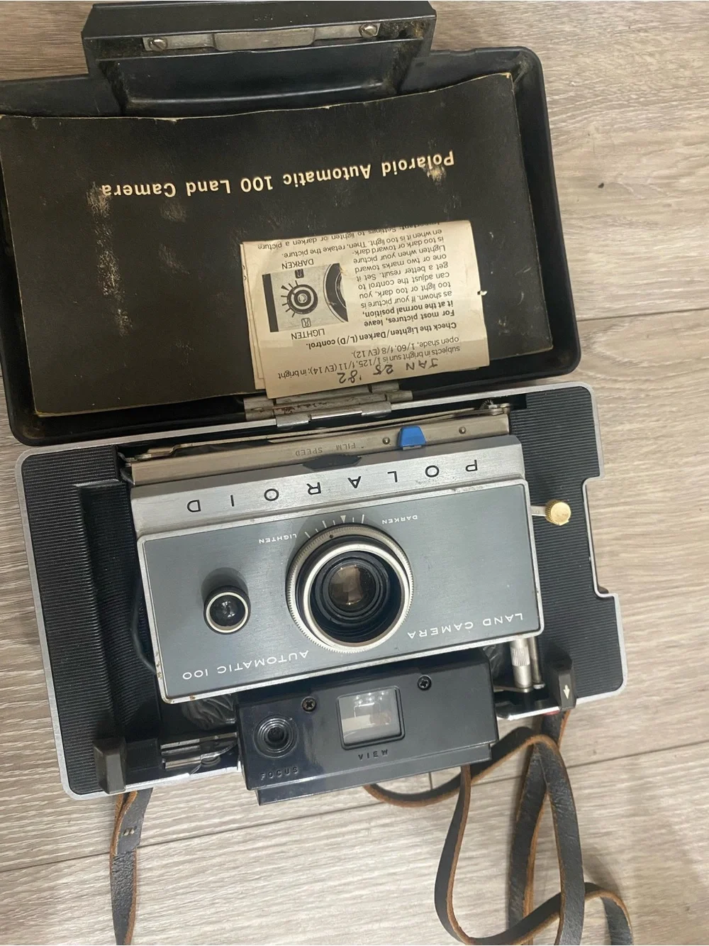 Polaroid Instant Land Camera Automatic 100 in Gray and Black - Vintage 1980s